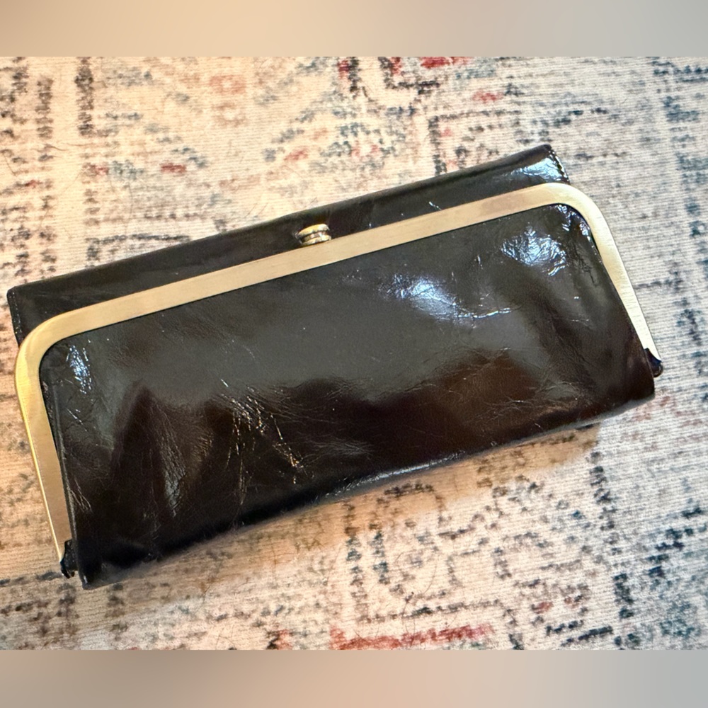 HOBO Brand New Black Leather Wallet with Gold Trim